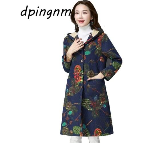 New Leisure National wind Medium long Women Coat Large-size Long-sleeved Warm Hooded Comfortable Women Jacket