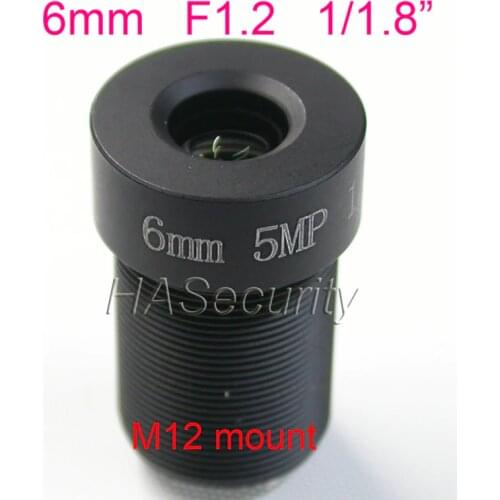 F1.2 aperture 6mm M12 mount 5.0MP 1/1.8" format Lens for CCTV camera installation assembly