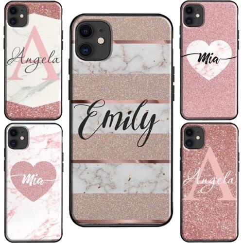 Personalised Name Initial Marble Pink For iPhone 12 Pro Max mini Case For iPhone 11 Pro Max XS XR X 6S 7 8 Plus SE 2020 Cover