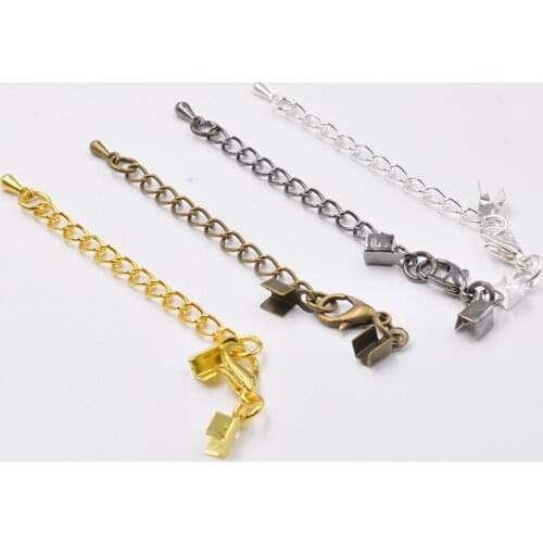 20pcs 50/70mm Flat Leather Clips Cord Lobster Clasps Connector with Droplets Extended Extension Tail Chain for Jewelry Making