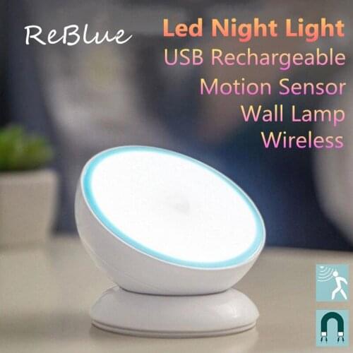 ReBlue Sensor Light Night Lamp Motion Sensor Light Rechargeable Nachtlampje Wireless Wall Lamp Veilleuse Enfant USB Night Lamp