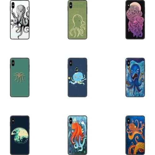 Art Diy Luxury Black Soft Phone Case For Galaxy S20 S10e S10 S9 S8 S7 S6 S5 edge Lite Plus Ultra Funny Cartoon Octopus Fundas