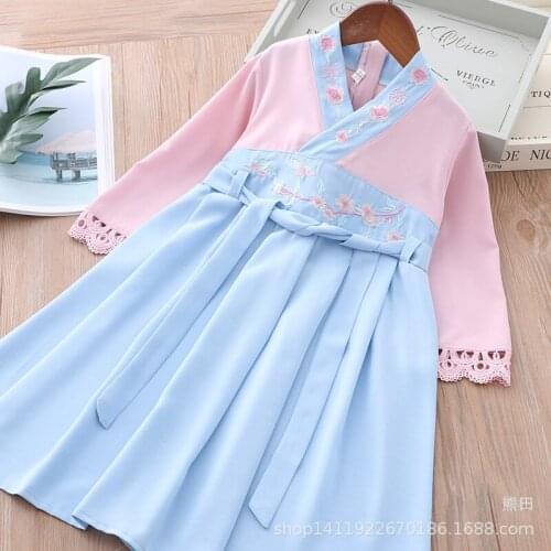 Cute Childrens Hanbok Spring and Autumn New Girls Dress Fashion Improvement Hanbok Girls Casual National Costume Dress