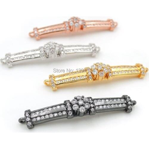 40*6*5mm Micro Pave Clear CZ Bar Of Flower Arc Connectors Fit For Men And Women Making Bracelets Jewelry