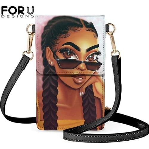 FORUDESIGNS Queen Cell Phone Bag for Teen Girls Black Girls Magic Melanin Poppin Design Mini Leather Crossbody Bags Purse Bolso