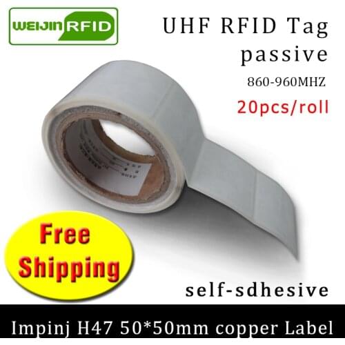 UHF RFID tag sticker Impinj H47 printable copper label 915mhz868mhz EPC6C 20pcs free shipping adhesive passive RFID label