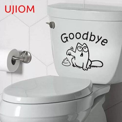 UJIOM Funny Cat Decal Goodbye Toilet Sticker Wall Stickers Bathroom Decor Mural Art Home Room Decoration Bedroom Waterproof