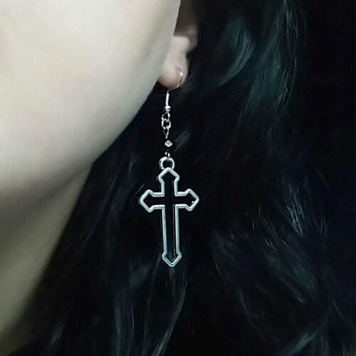 Vintage Dark Gothic Hollow Cross Pendant earrings For Kpop Cool Harajuku Street Egirl Men Women Punk Halloween Jewelry