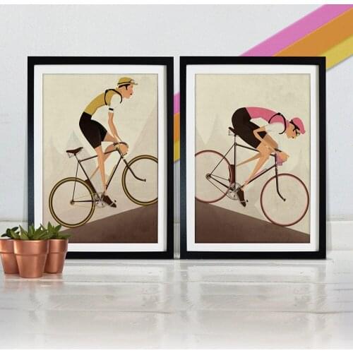 Vintage Style Bicycle Cyclist Print Bike Retro Photo Poster Gift for Bathroom Decor Race Wall Art Pictures Living Room Home