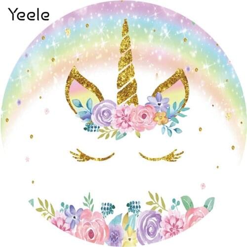 Yeele Unicorn Glitters Newborn Birthday Round Elasticity Backdrop Circle Baby Shower Photography Background For Photo Studio