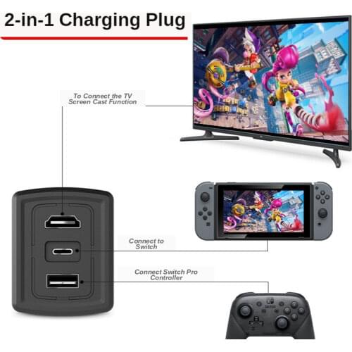 3 In 1 Covert Dock Wall Plug Charger for Nintendo Switch TV Adapter Portable Charger and Dock TV Docking & Charging Via USB-C