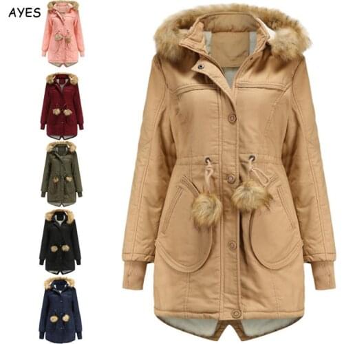 2021 Women Parkas With Pockets Fur Ball Warm Mid-Long Style Thicken Thermal Overcoats Female Casual Outers Outertop Winter Coat