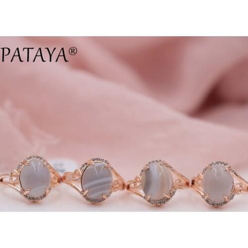 PATAYA New Fashion 585 Rose Gold Lovely Women Luxury Exquisite Party Jewelry Multicolor Onyx Natural Stone White Zircon Rings