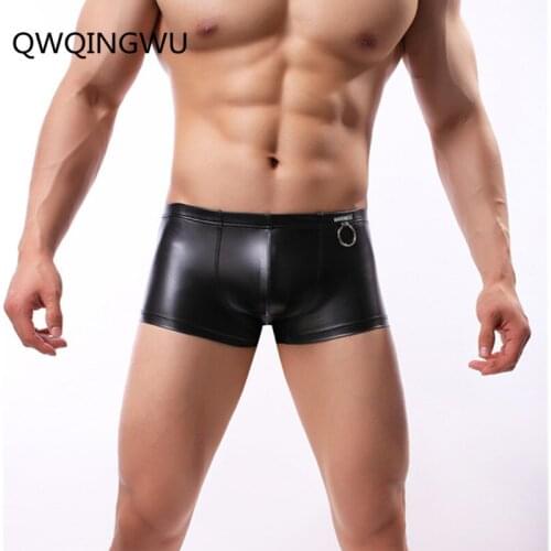 Sexy Men Boxers Faux Leather Underwear Men U Convex Pouch Panties BoxerShorts Gay Underpants Lingerie Men Boxers