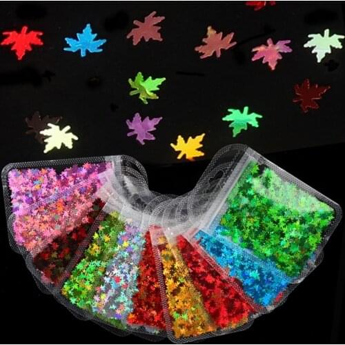 10g/Pack Holographic Maple Leaf Sticker Glitter Sequins Chunky Nail Art DIY Design Nail Art Holo Laser Glitter Flakes Sequins