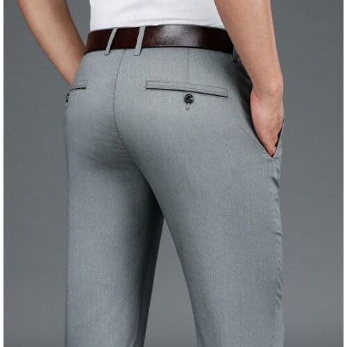 2021 High-end Brand Mens Summer Gray Pants Straight Loose Formal Tousers Men Office Essentials Suit Pants Men Size 28 29 40 42