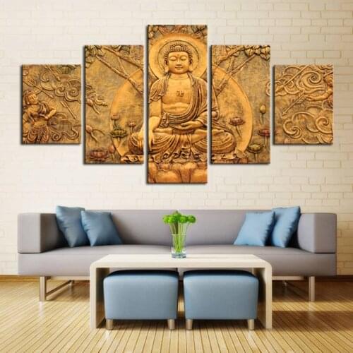 5 Pieces Canvas Abstract Printed Buddha Painting Face Wall Art Canvas Painting Buddha Head Decor Buddhism Picture Unframed