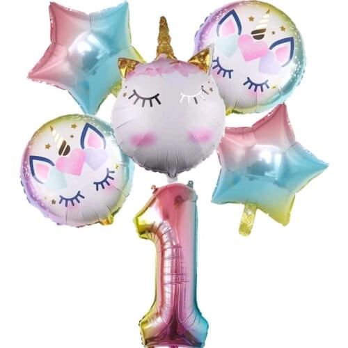 6pcs new unicorn digital aluminum balloon set wedding supplies, childrens toys, birthday party, baby shower, gender reveal