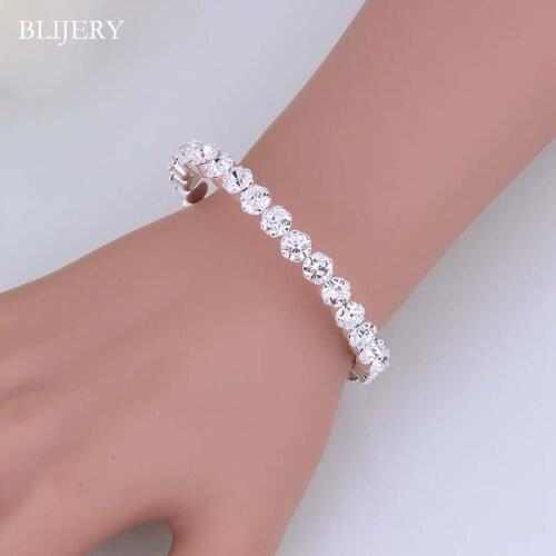 BLIJERY Fashion Bridal Crystal Bracelets & Bangles Silver Plated Rhinestone Cuff Bracelet for Women Party Wedding Jewelry Gift