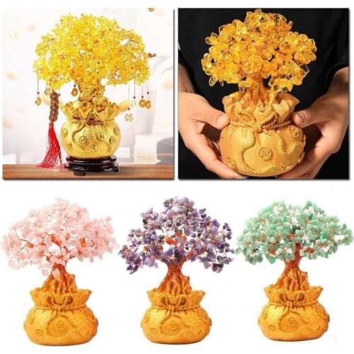 Large Golden Natural Citrine Lucky Moneybag Tree Cash Cow Business Craft New Home Gift Ingot Tree Decoration Sculpture
