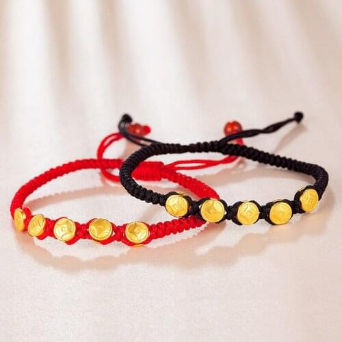 Pure 24K Yellow Gold Bracelet String Weave 999 Gold Coin Bracelet 1g