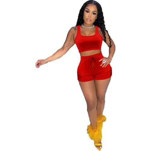 Casaul Women Biker Two Piece Set Bra Top And Short Pants Drawstring Sportsuit Summer Outfit