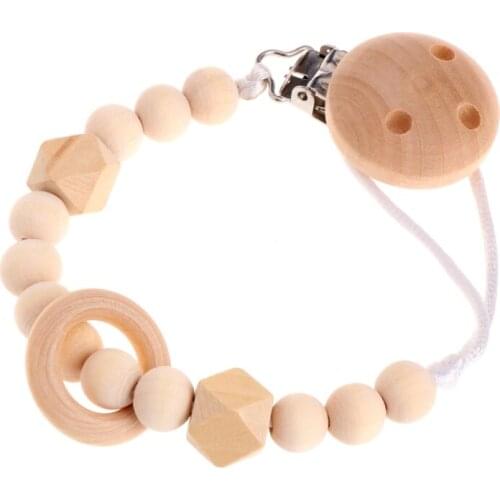 Baby Infant Toddler Dummy Pacifier Soother Nipple Wooden Chain Clip Holder Gift