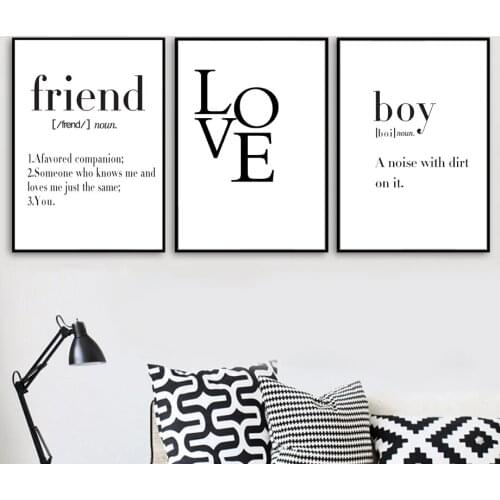 Friend Love Boy Quotes Black and White Posters And Prints Wall Art Canvas Painting Nordic Style Kids Room Decor Wall Pictures