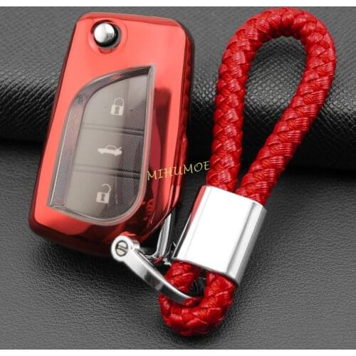 Flip Car Key Case Cover Fob Shell Chain For 2018-2020 Toyota Camry C-HR CHR Red