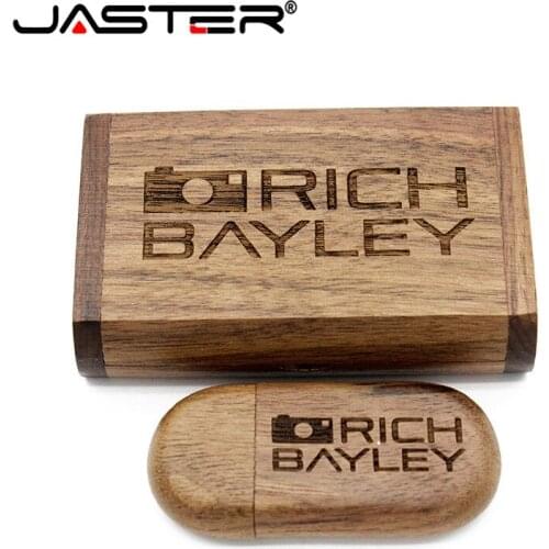 JASTER Wooden USB Flash Drive Memory Stick+Box Pen drive 4GB 16GB 32GB 64GB Pen drive Wedding Gift 1PCS free custom logo