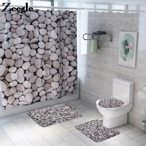 Modern Style Home Decor Bath Mat and Waterproof Shower Curtain Set Ant-slip Bathroom Floor Mat Absorbent Toilet Seat Cover Mat