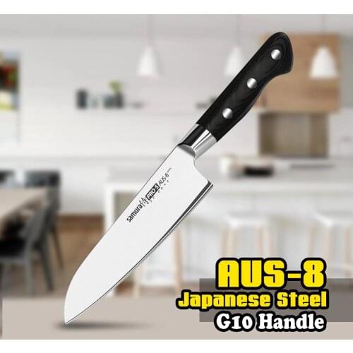 TUO Cutlery Santoku Knife - AUS-8 Japanese High Carbon Stainless Steel Kitchen Knife - Black Ergonomic G10 Handle - 7