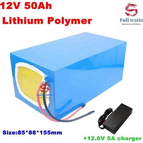 Lithium 12V battery 50AH polymer 11.1V+charged volume display 5A Charger for 480W hernia lamp inverter Door supervision