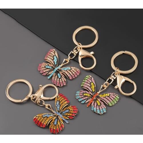 Fashion and Simple Metal Butterfly Acrylic Car Keychain Girl Creative Backpack Small Pendant Accessories