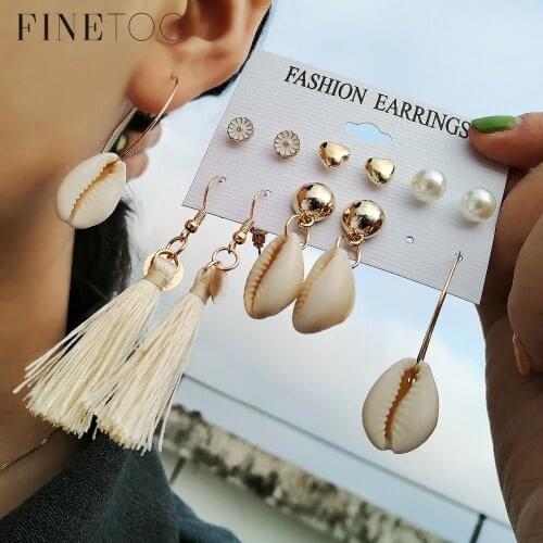 Boho Mixed Flower Heart Shell Earrings Set Fashion Geometric Circle Drop Earrings for Women Girls Pendientes Oorbellen 2019