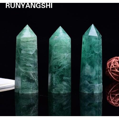 Natural Green Fluorite Crystal Column Decoration Hexagonal Rod Decoration Quartz Healing Stone Single Pointed 10x3cm