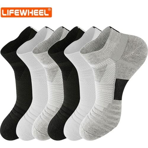 LifeWheel Mens Socks Sports Cotton Socks Sweat Breathable Deodorant Towel Bottom Long Tube Short Socks 6 Pairs/Lot