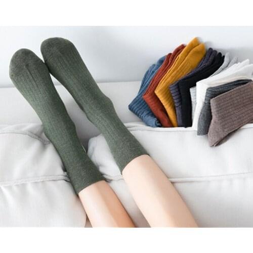 100% Pure Cotton Japan Neutral Socks 10 Pairs Vertical Stripe Ladies' Good Quality Pure Color Sock Womens Couples Casual Sock