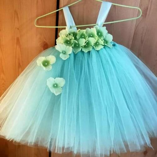 2021 new green Wedding Flower Girl Dress Kids O-neck Sleeveless Christmas Dress Robe Princess Fluffy Girls Birthday Tutu Dress