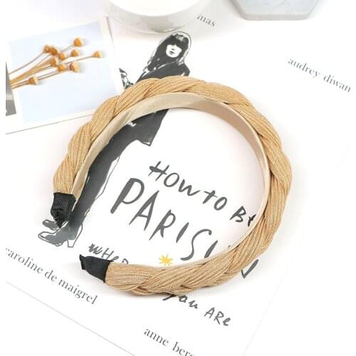 Women Twist Braid Satin Hairband Solid Color Side Knotted Headband Wide-Brimmed Hair Hoop Bezel Lady Simple Hair Accessories