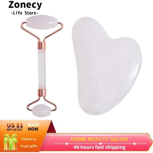 Fog Powder Jade Roller Massager For Face Natural Gua Sha Stone Slimming Lifting Gouache Scraper Chin Neck Beauty Skin Care Tools