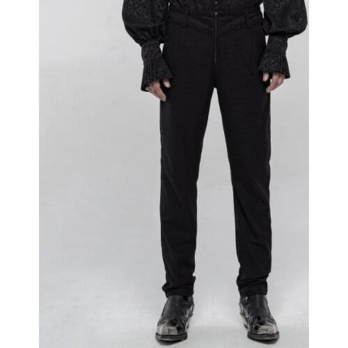 PUNKRAVE Mens Goth Gorgeous Pants Simple Style Ribbon Decorated Slim Fit Dark Jacquard Banquet Party Pencil Trousers
