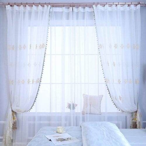Luxury Sheer Curtains for Living Room White Embroidery Voile Curtain for Bedroom European Princess Tulle with Beads Window Decor