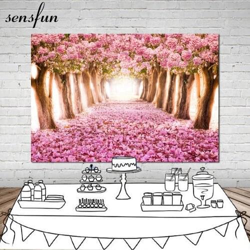 Sensfun Pink Flower Tree Photography Backdrop For Wedding Birthday Party Romantic Backdrop For Photo Studio 7x5FT Vinyl