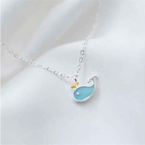 Season Gate 925 Sterling Silver Clavicle Chain Little blue whale Necklace for women SN056