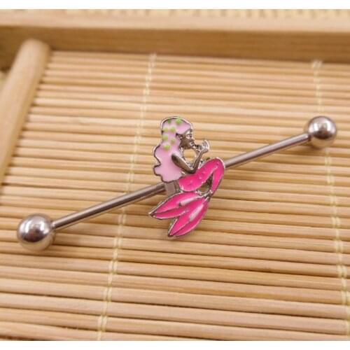 Surgical Steel 14G Mermaid Industrial Barbell for Women Men Cartilage Earring Helix Daith Body Piercing Jewelry