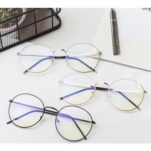 Women Men Online Classes Vintage Round Ultra Light Frame Metal Glasses Anti-Blue Light Eyeglasses Eyeglasses Protection