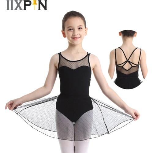 IIXPIN girls leotard ballet dress Kids Sleeveless Splice Criss-cross Back Ballet Dance Gymnastics Leotard with Mesh Skirt Outfit