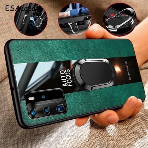 PU Leather Shockproof Silicone Phone Case For Huawei P40 P30 P20 Pro Cover Magnetic Ring Holder Stand Cover For Huawei Mate 30