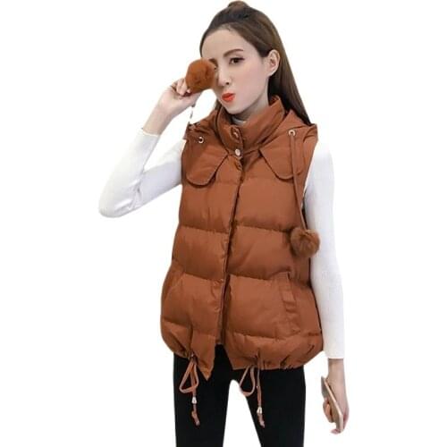 YAGENZ Autumn Winter Clothes Vest Women Waistcoat Plus size Korean Hairball Hooded Down Cotton Vest Warm Sleeveless Jacket 536